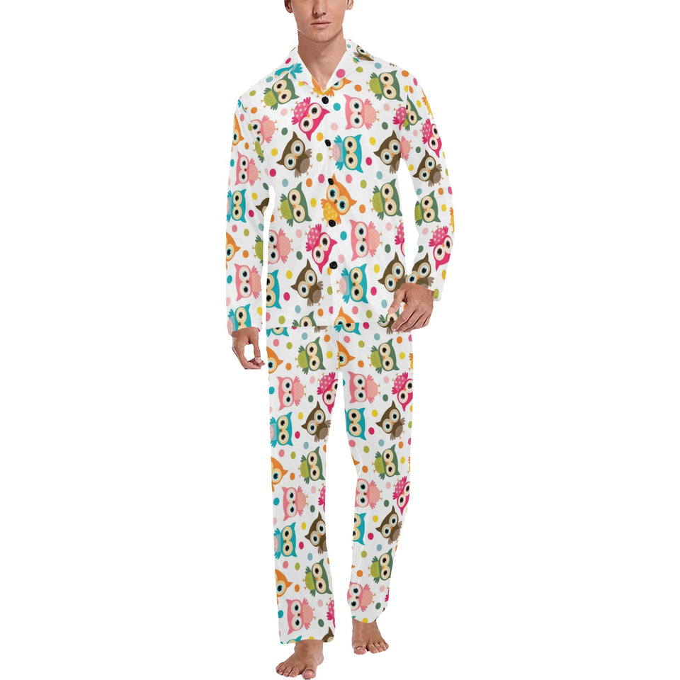 Color cute owl pattern Men's Long Pajama Set
