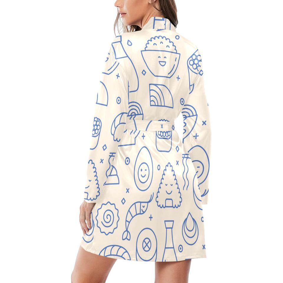 Cute sushi icon pattern Women's Long Sleeve Belted Night Robe