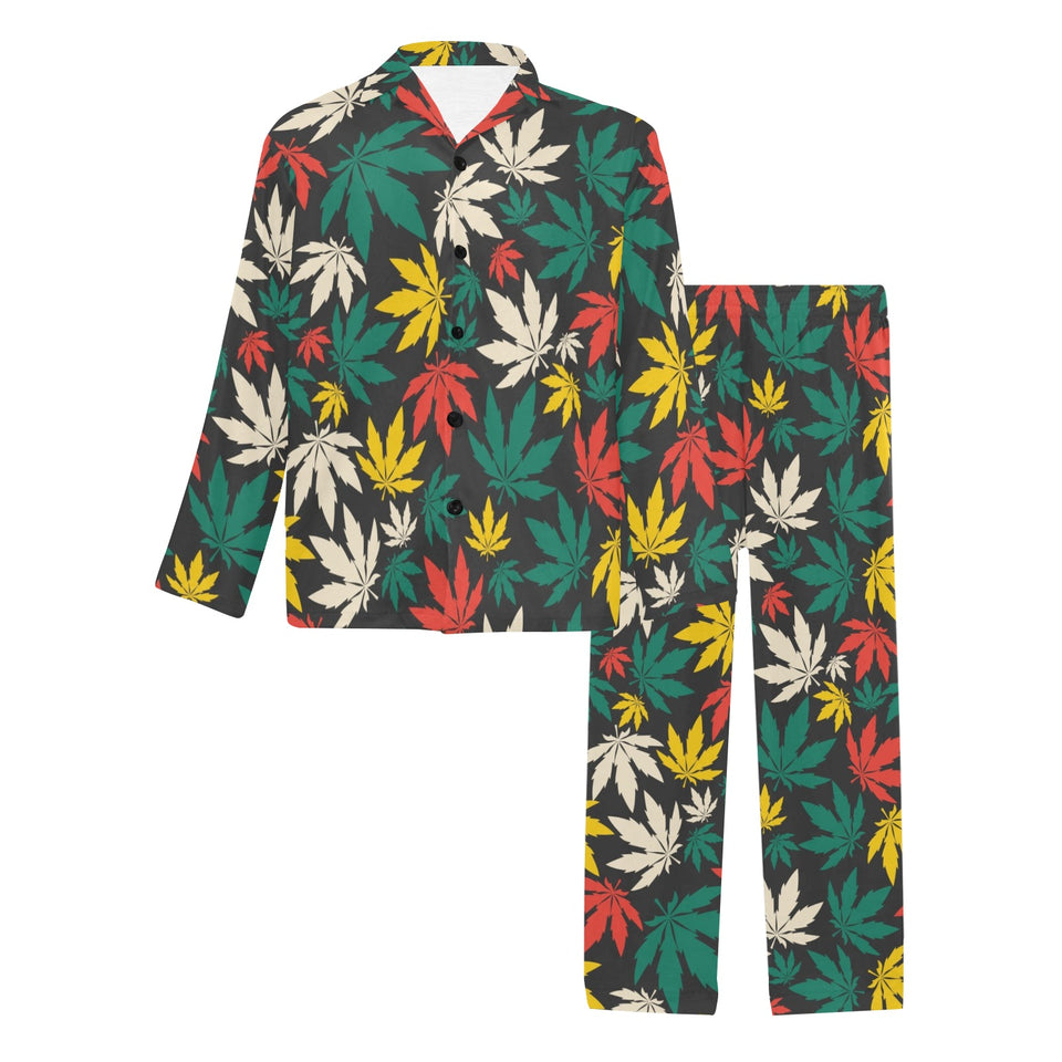 Canabis Marijuana Weed Pattern Print Design 02 Men's Long Pajama Set