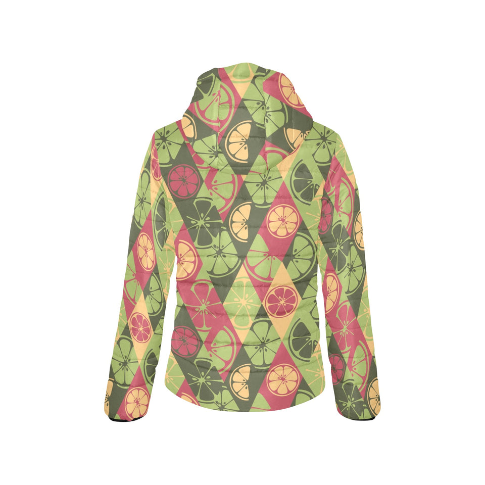 Cool Geometric lime pattern Women's Padded Hooded Jacket