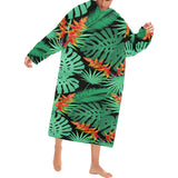 heliconia flower palm monstera leaves black backgr Blanket Robe with Sleeves