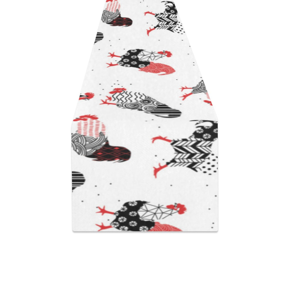 Cool rooster chicken cock floral ornament backgrou Table Runner