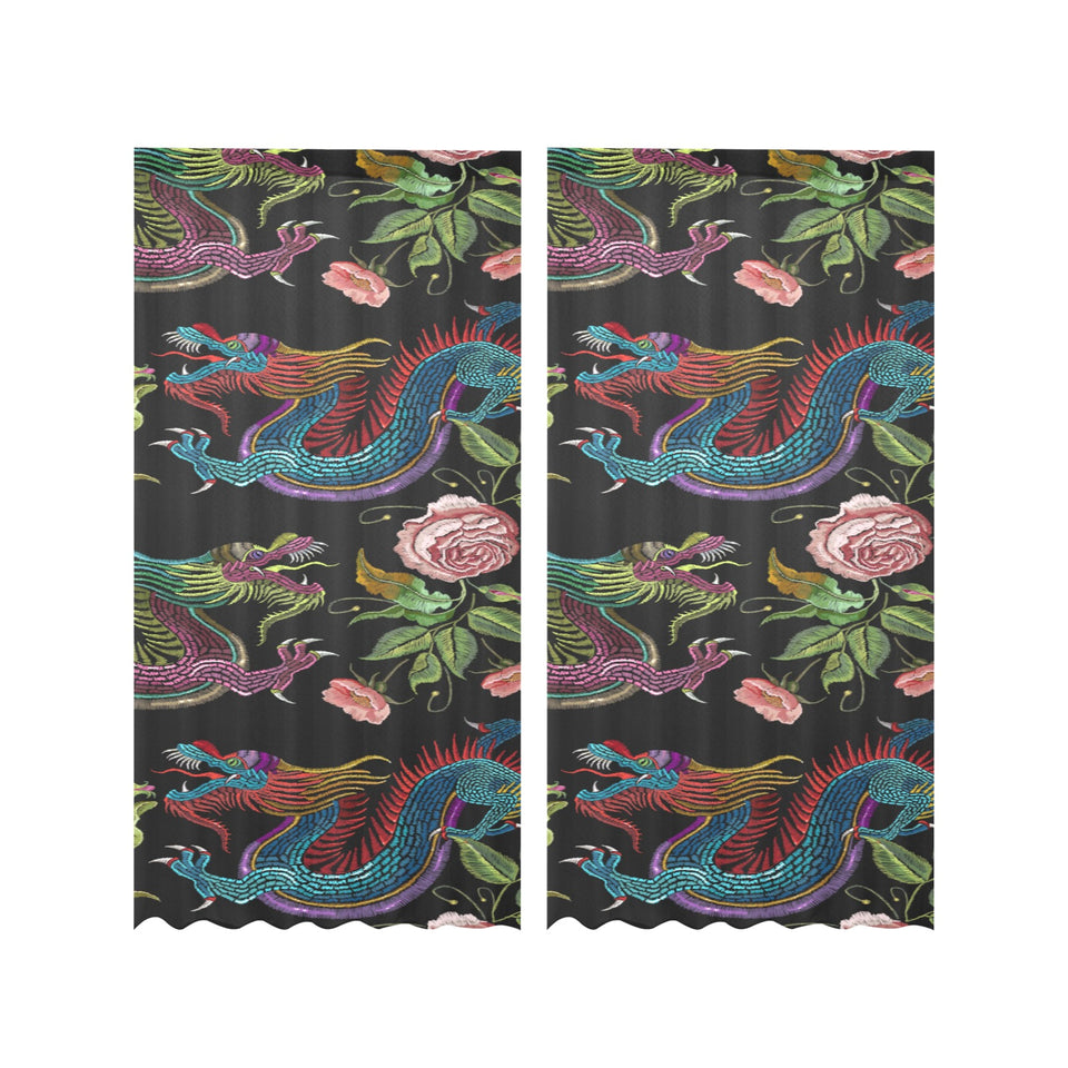 Dragons flower pattern Gauze Curtain