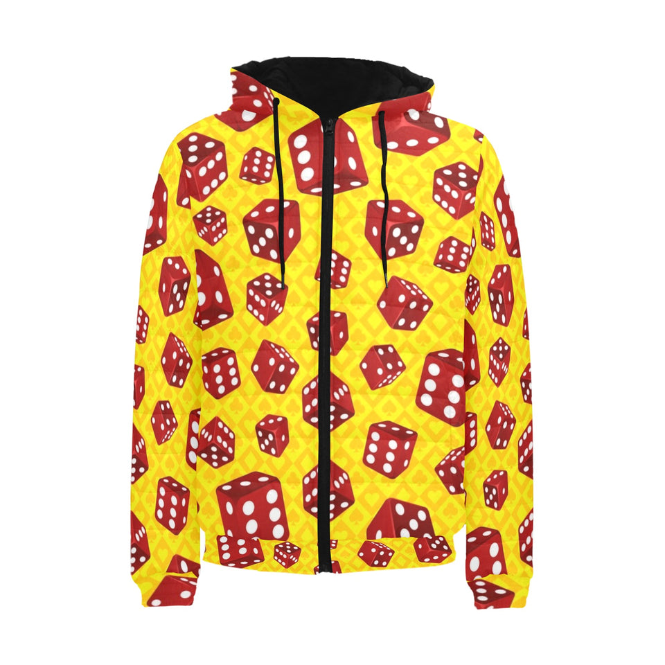 Dice Pattern Print Design 04 Men's Padded Hooded Jacket