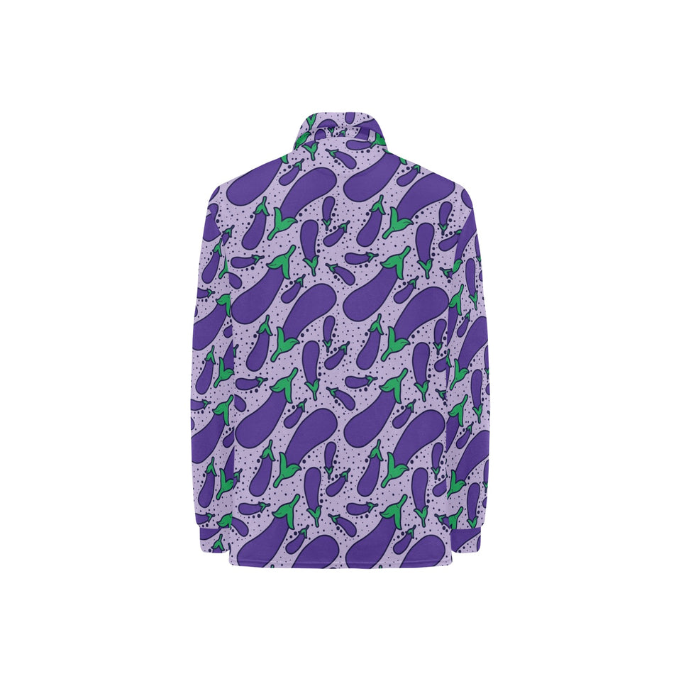 Eggplant Pattern Print Design 03 Women's Long Sleeve Polo Shirt