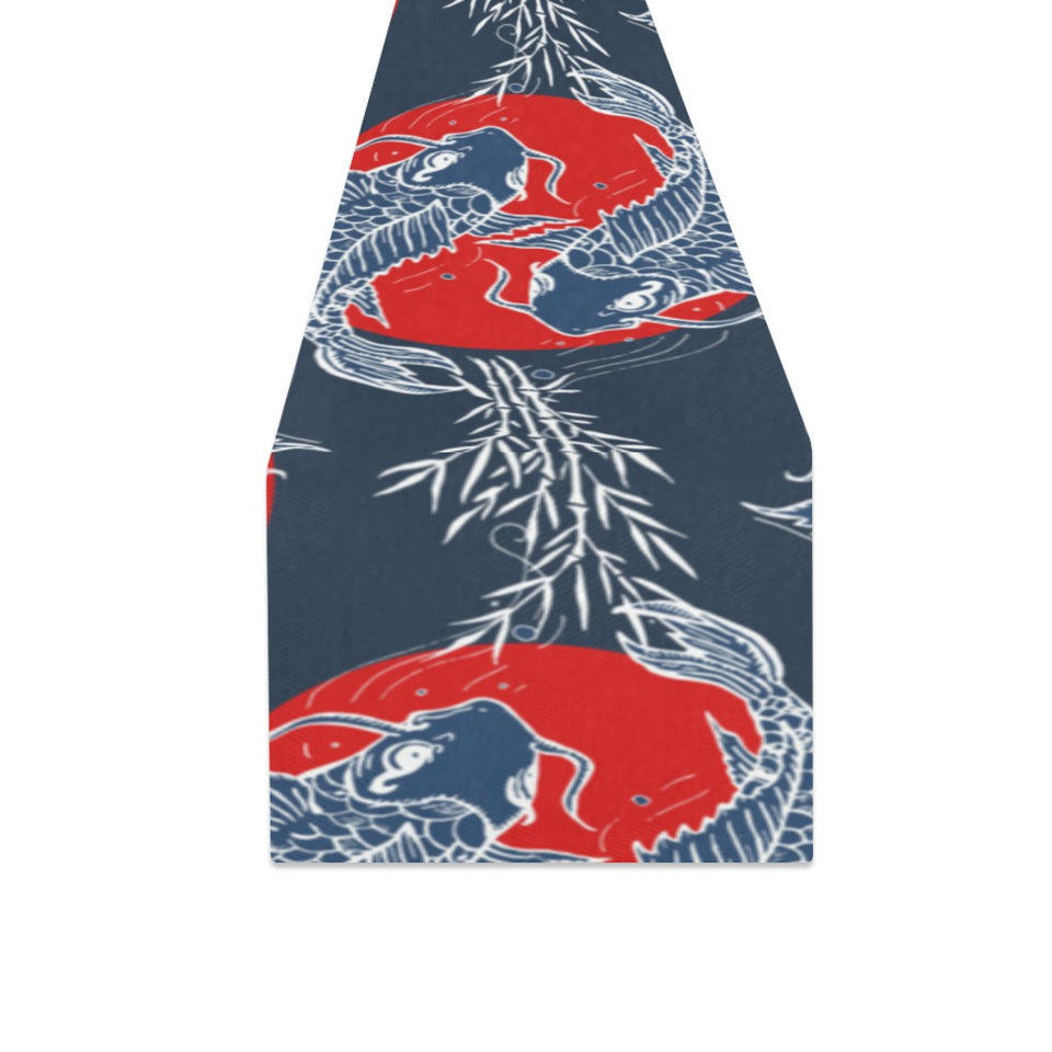 Koi Fish Carp Fishs hand drawn japanese art Table Runner