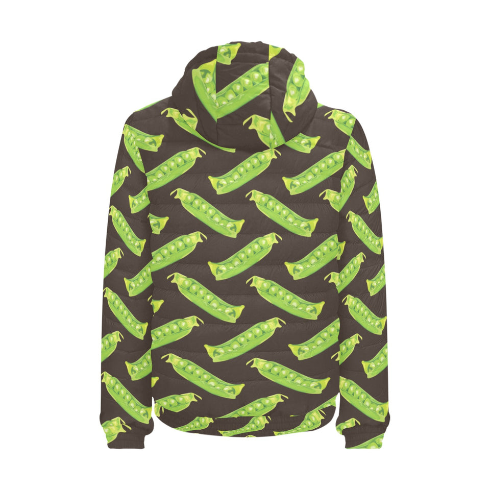 Green Peas Pattern Print Design 05 Men's Padded Hooded Jacket