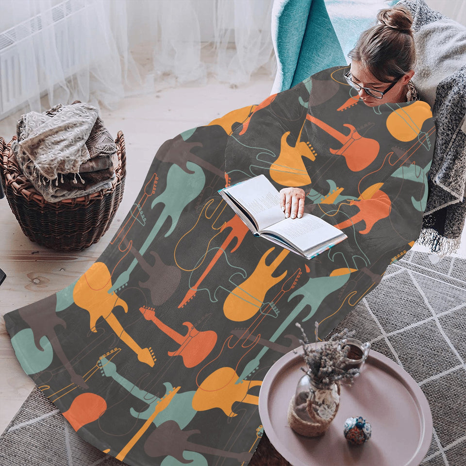 electric guitars pattern Blanket Robe with Sleeves