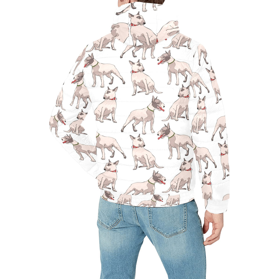 Bull Terrier Pattern Print Design 04 Men's Padded Hooded Jacket