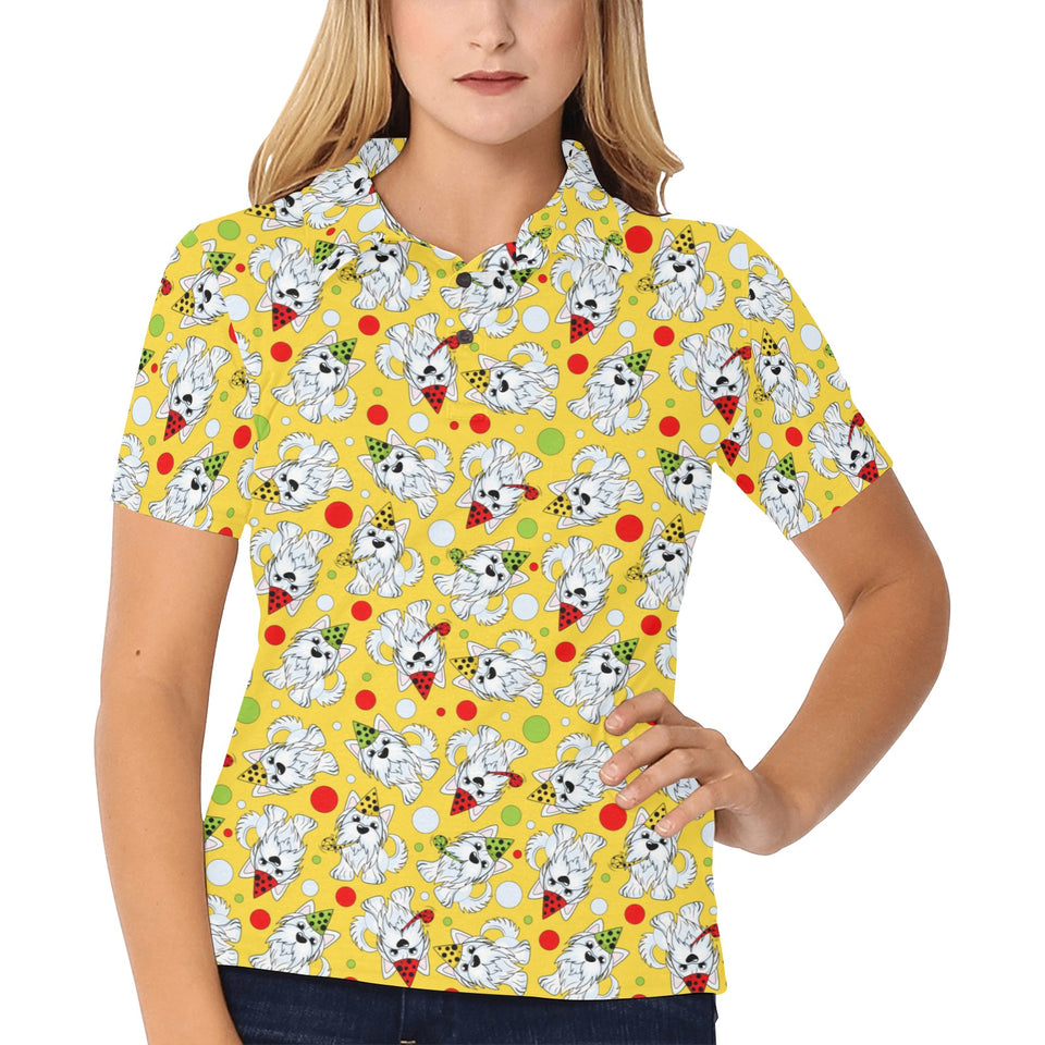 Yorkshire Terrier Pattern Print Design 05 Women's All Over Print Polo Shirt