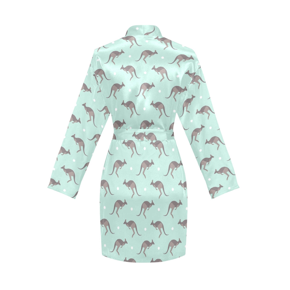 Kangaroo pattern background Women's Long Sleeve Belted Night Robe