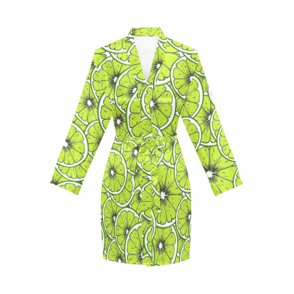 Slices of Lime design pattern Women's Long Sleeve Belted Night Robe