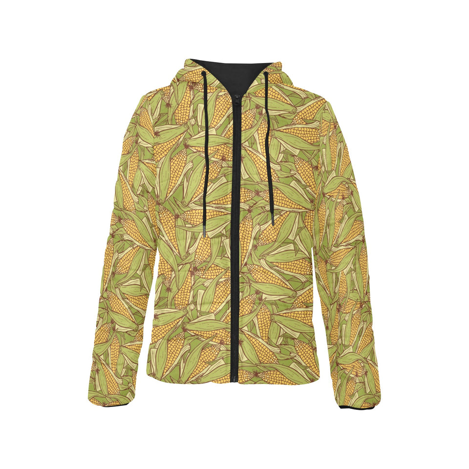 Corn Pattern Print Design 01 Women's Padded Hooded Jacket