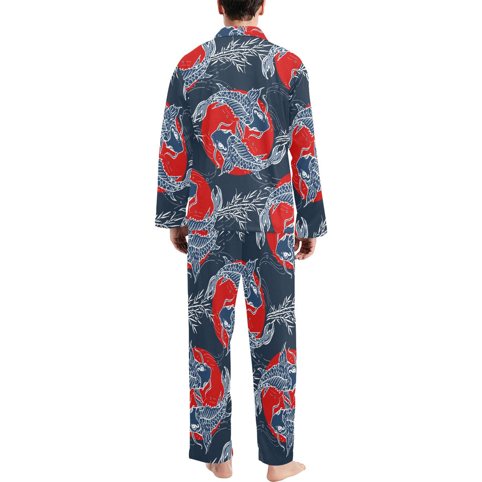 Koi Fish Carp Fishs hand drawn japanese art Men's Long Pajama Set