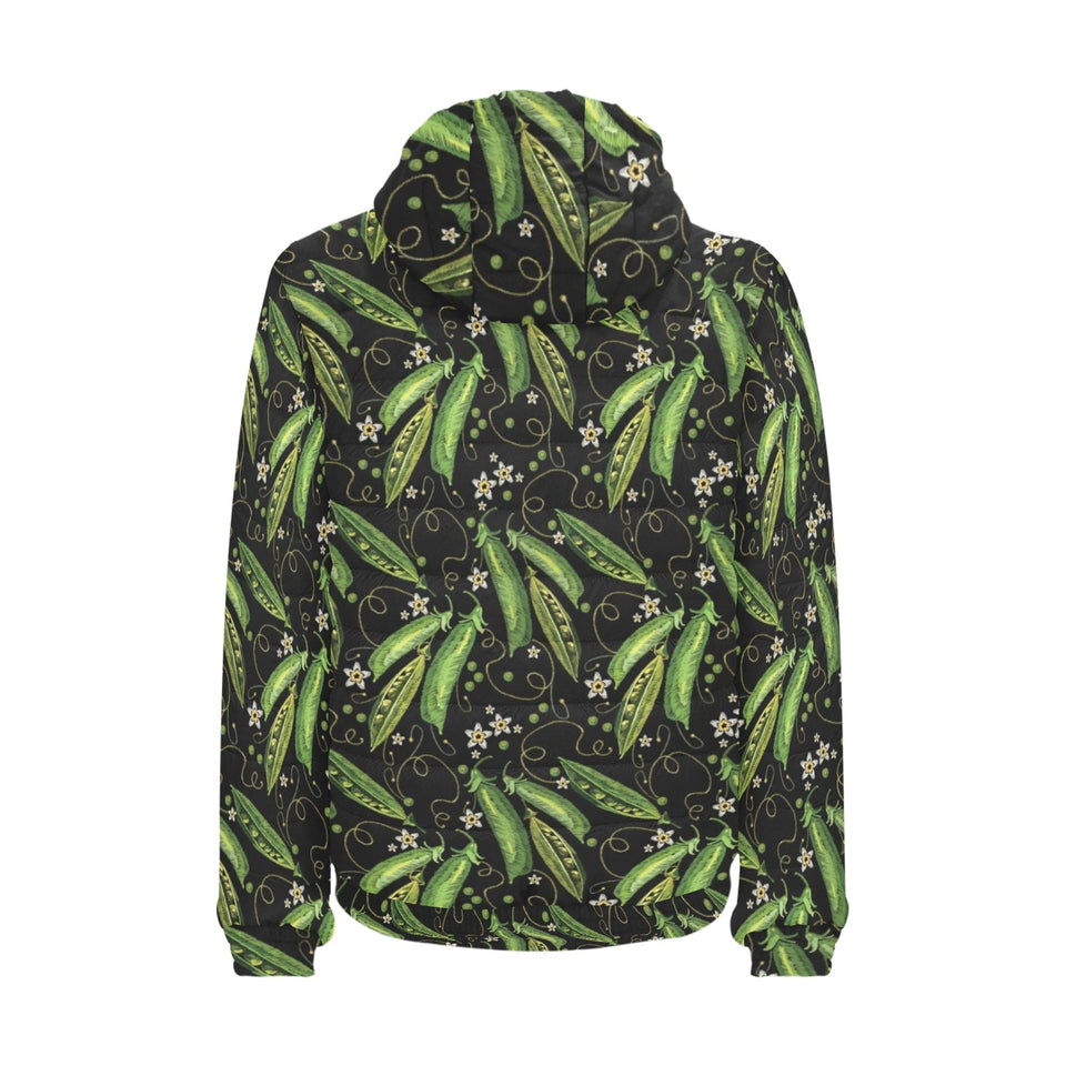 Green Peas Pattern Print Design 02 Men's Padded Hooded Jacket