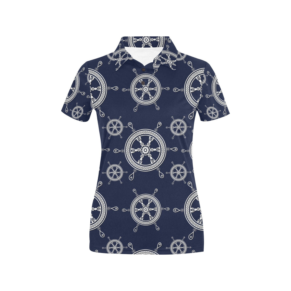 nautical steering wheel design pattern Women's All Over Print Polo Shirt