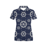 nautical steering wheel design pattern Women's All Over Print Polo Shirt