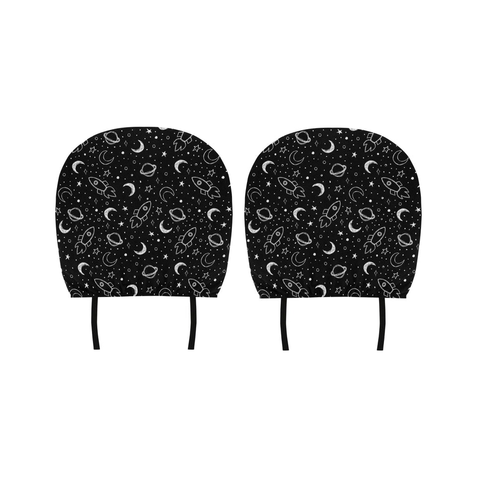 Hand drawn space rocket star planet Car Headrest Cover