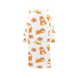 Brown pomeranian pattern Blanket Robe with Sleeves