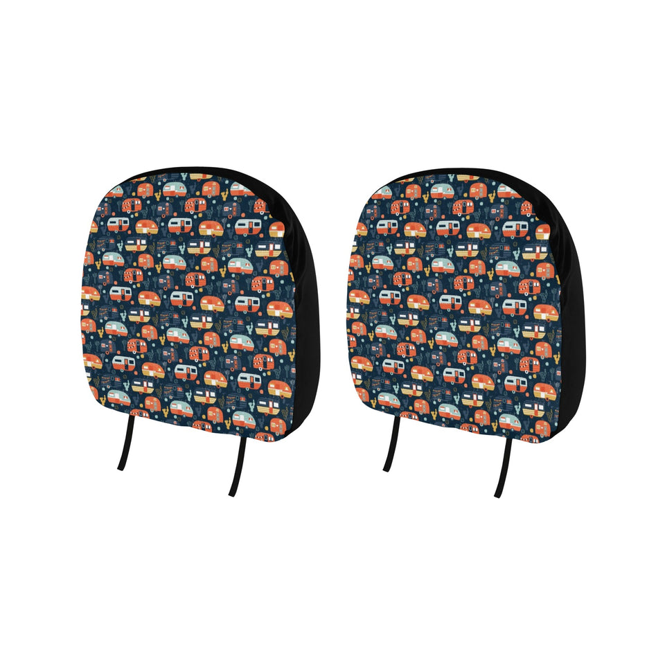 Camper Van Pattern Print Design 05 Car Headrest Cover