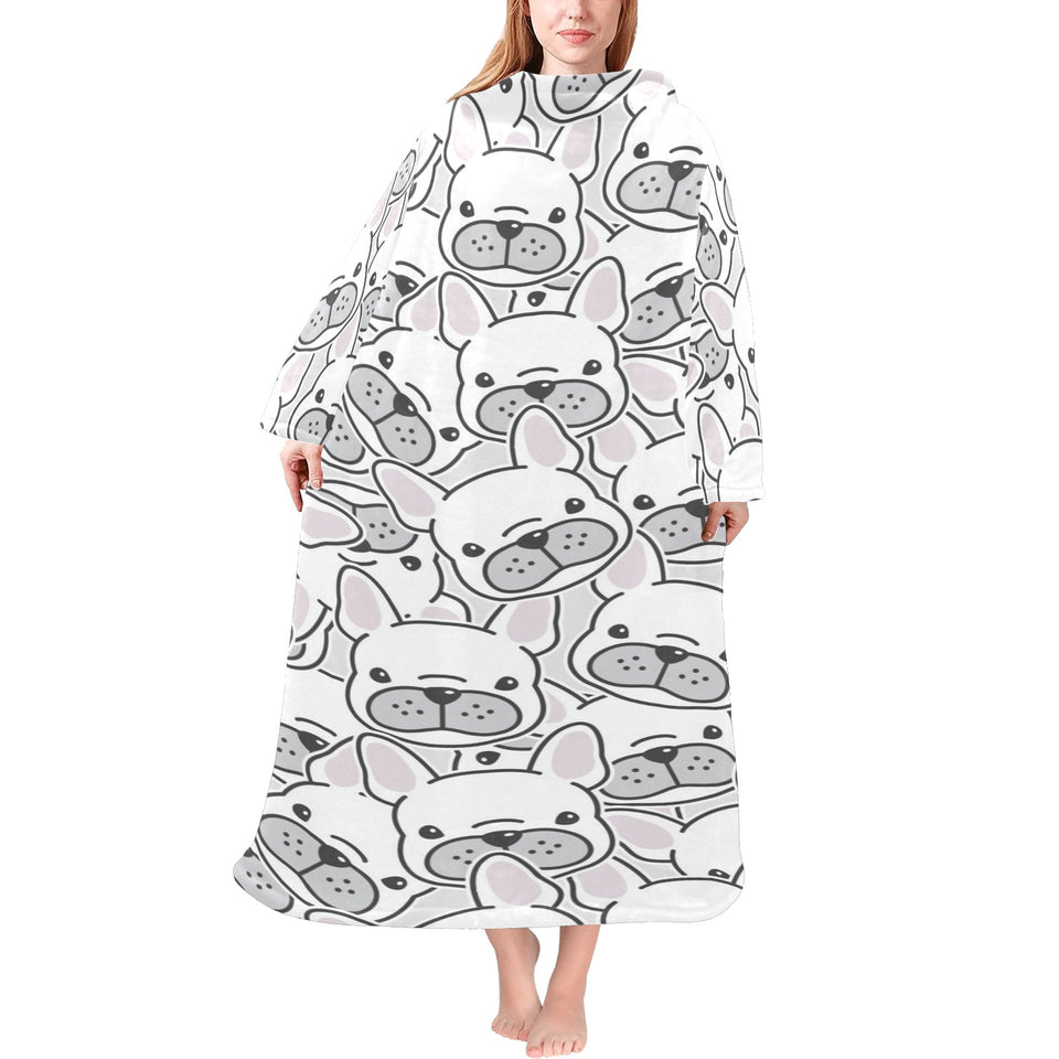 Cute french bulldog head pattern Blanket Robe with Sleeves