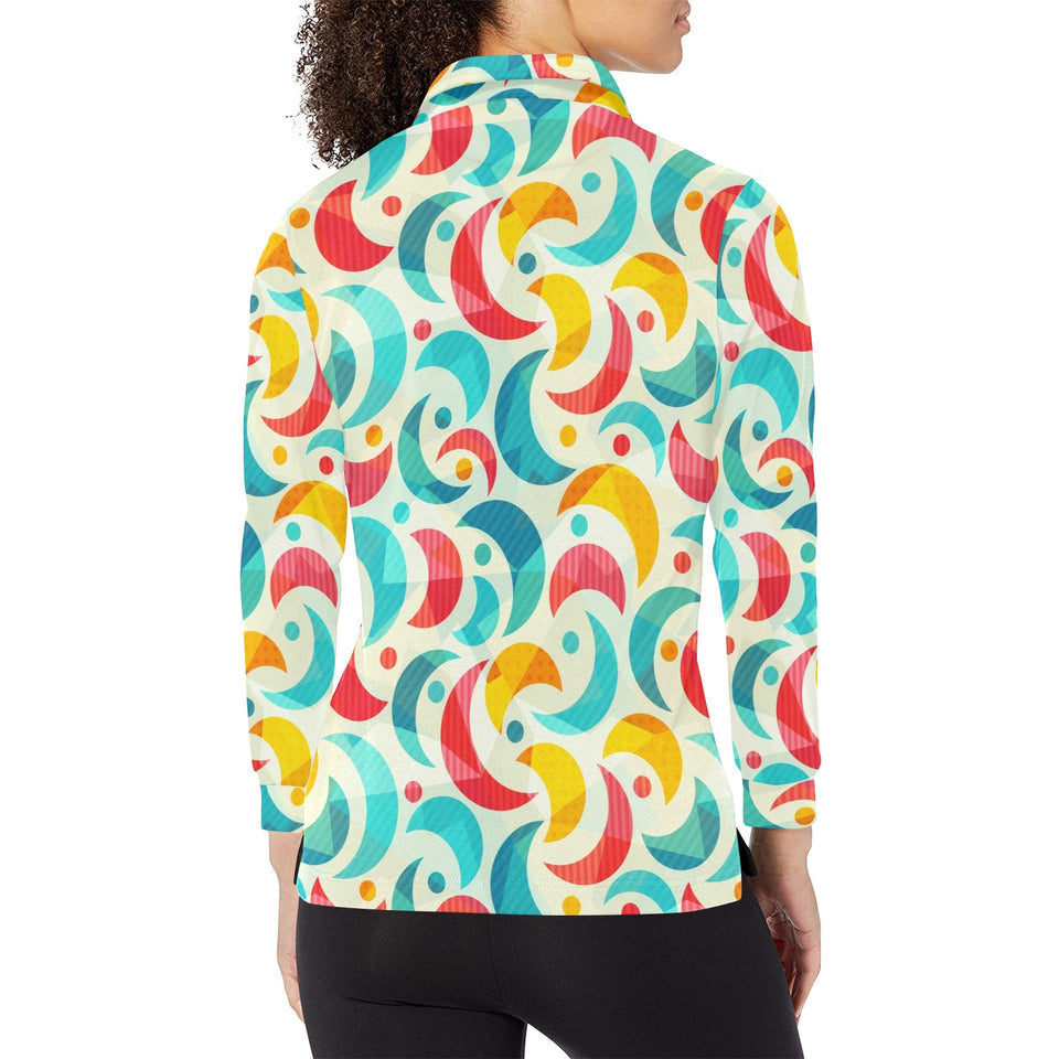 Colorful moon pattern Women's Long Sleeve Polo Shirt