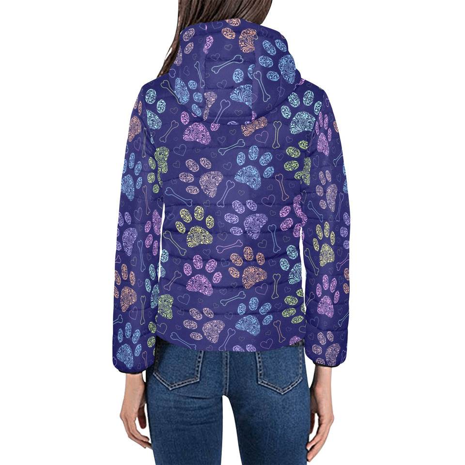 Dog Paws Pattern Print Design 02 Women's Padded Hooded Jacket