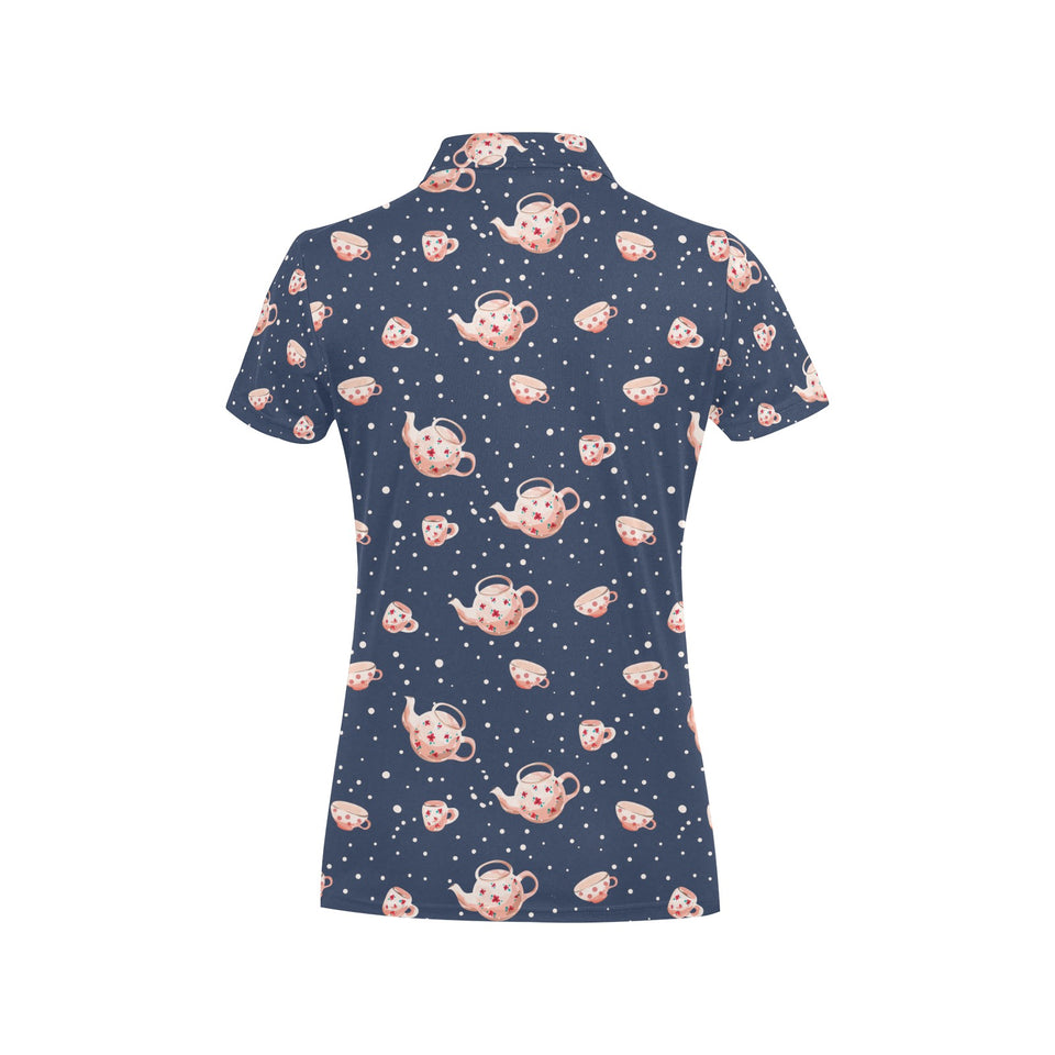 Tea pots Pattern Print Design 04 Women's All Over Print Polo Shirt