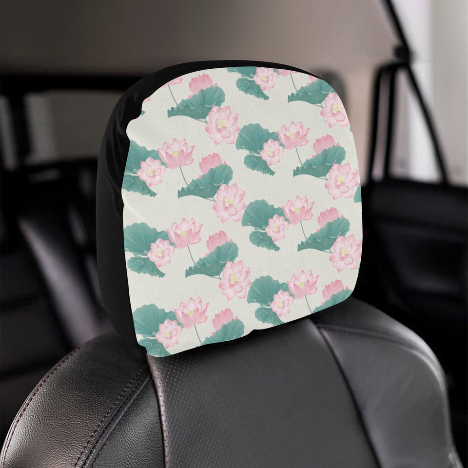 Pink lotus waterlily leaves pattern Car Headrest Cover