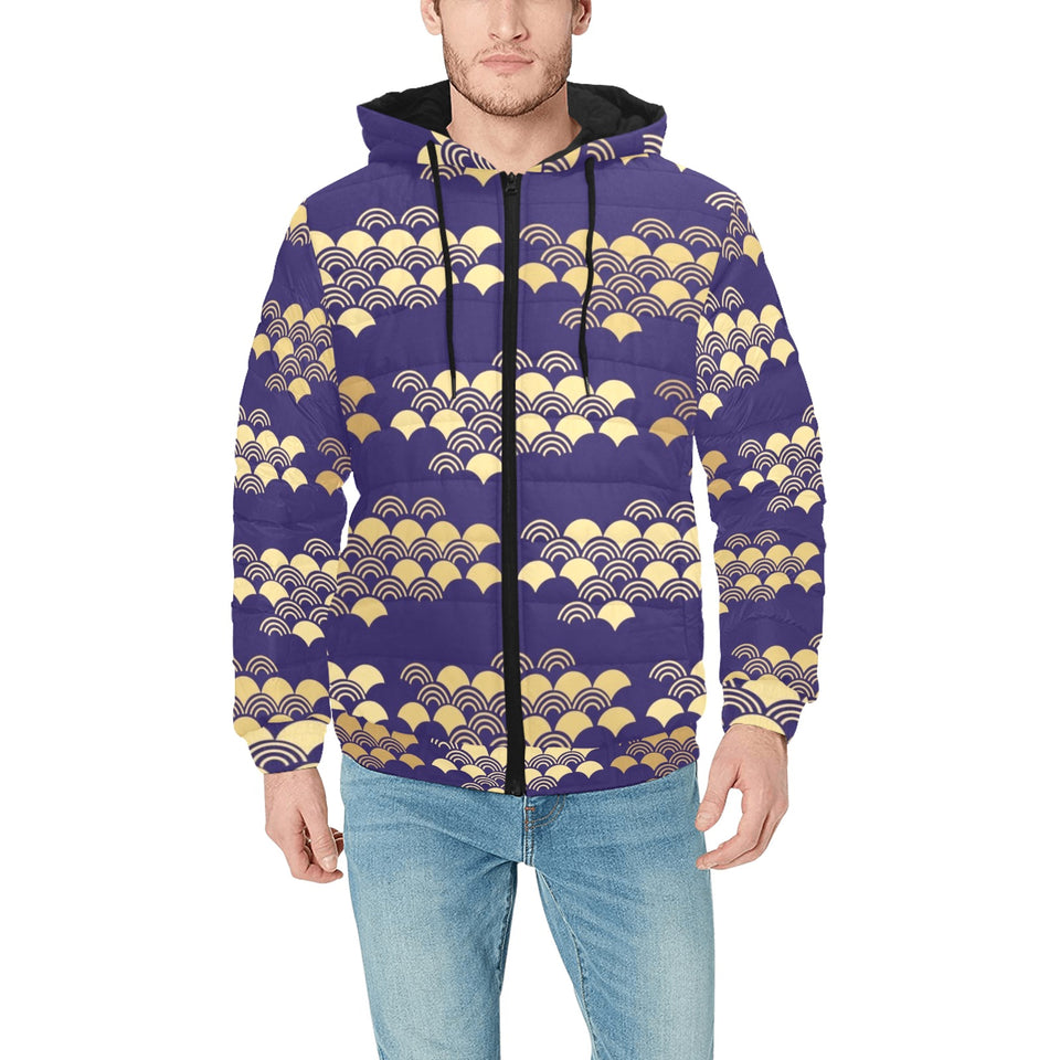 Beautiful japanese fan pattern Men's Padded Hooded Jacket
