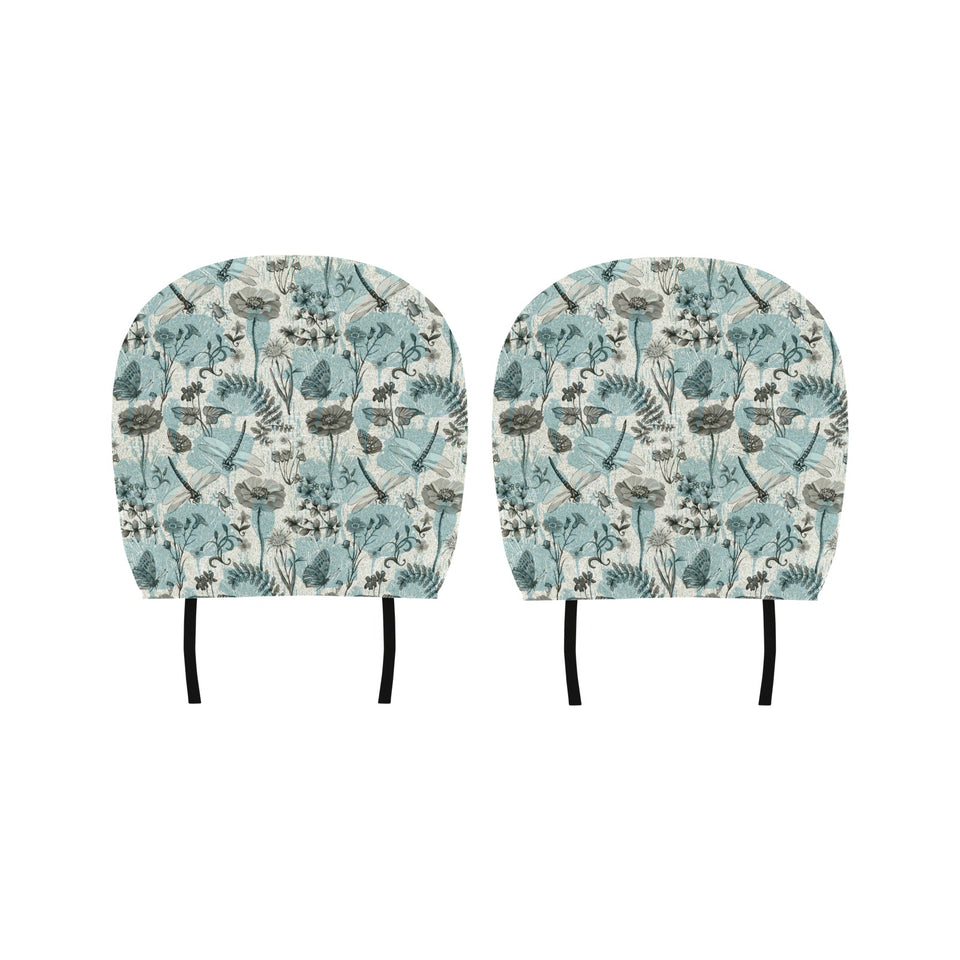 Dragonfly Butterfly Plants insect flower vintage s Car Headrest Cover