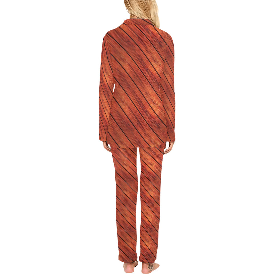 Wood Printed Pattern Print Design 03 Women's Long Pajama Set