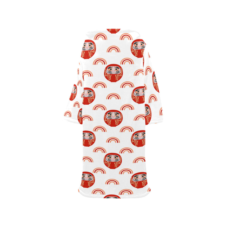 Daruma japanese wooden doll design pattern Blanket Robe with Sleeves