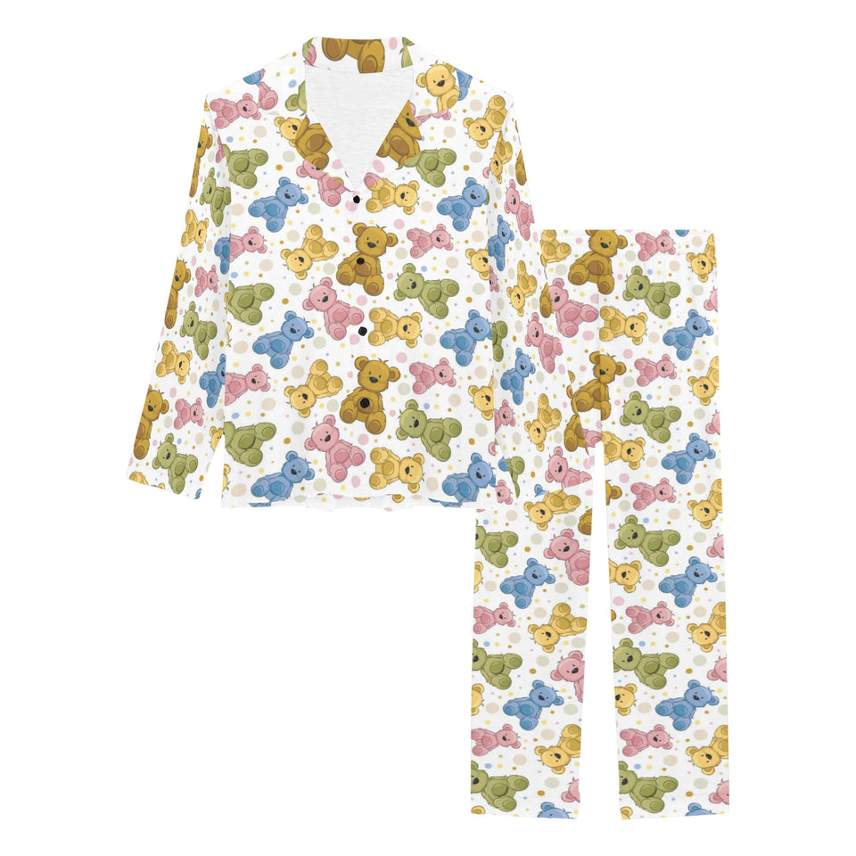 Teddy Bear Pattern Print Design 01 Women's Long Pajama Set