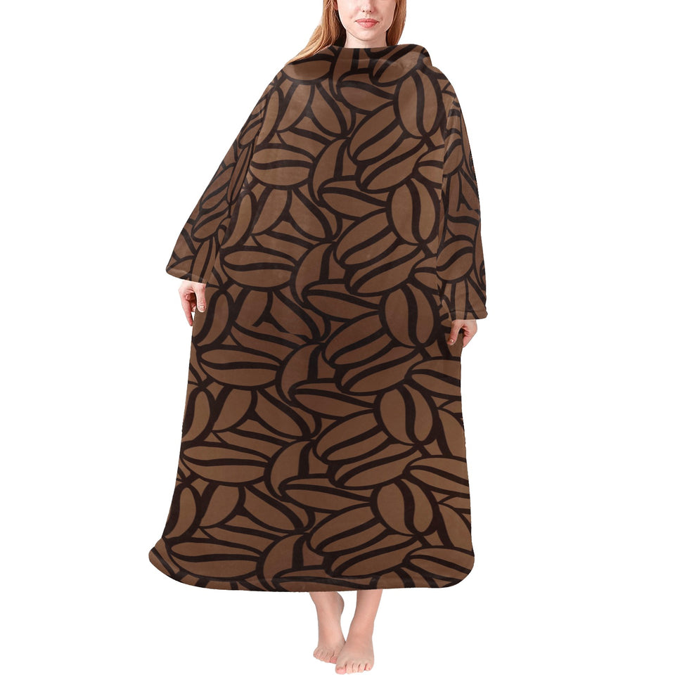 coffee bean pattern Blanket Robe with Sleeves