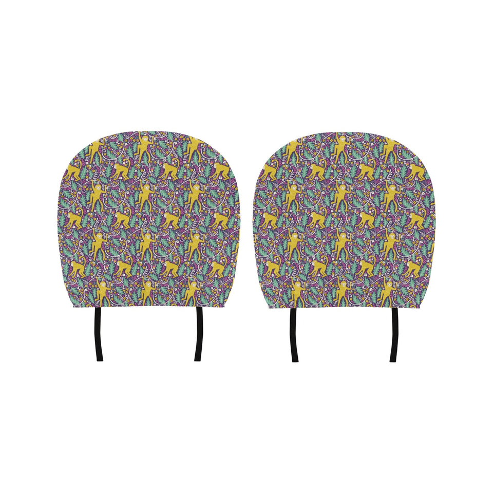 Cute yellow monkey leaves pattern Car Headrest Cover