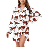 Horses running pattern background Women's Long Sleeve Belted Night Robe