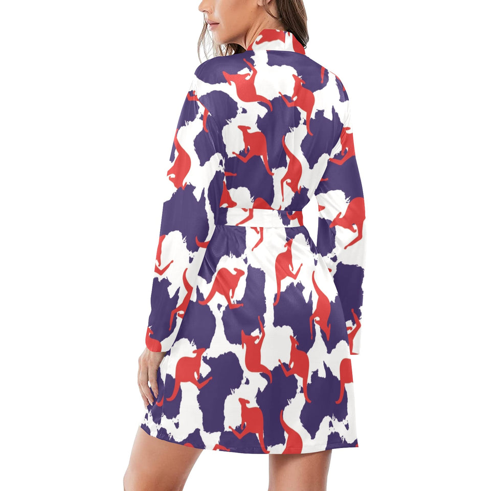 Kangaroo Australian pattern Women's Long Sleeve Belted Night Robe