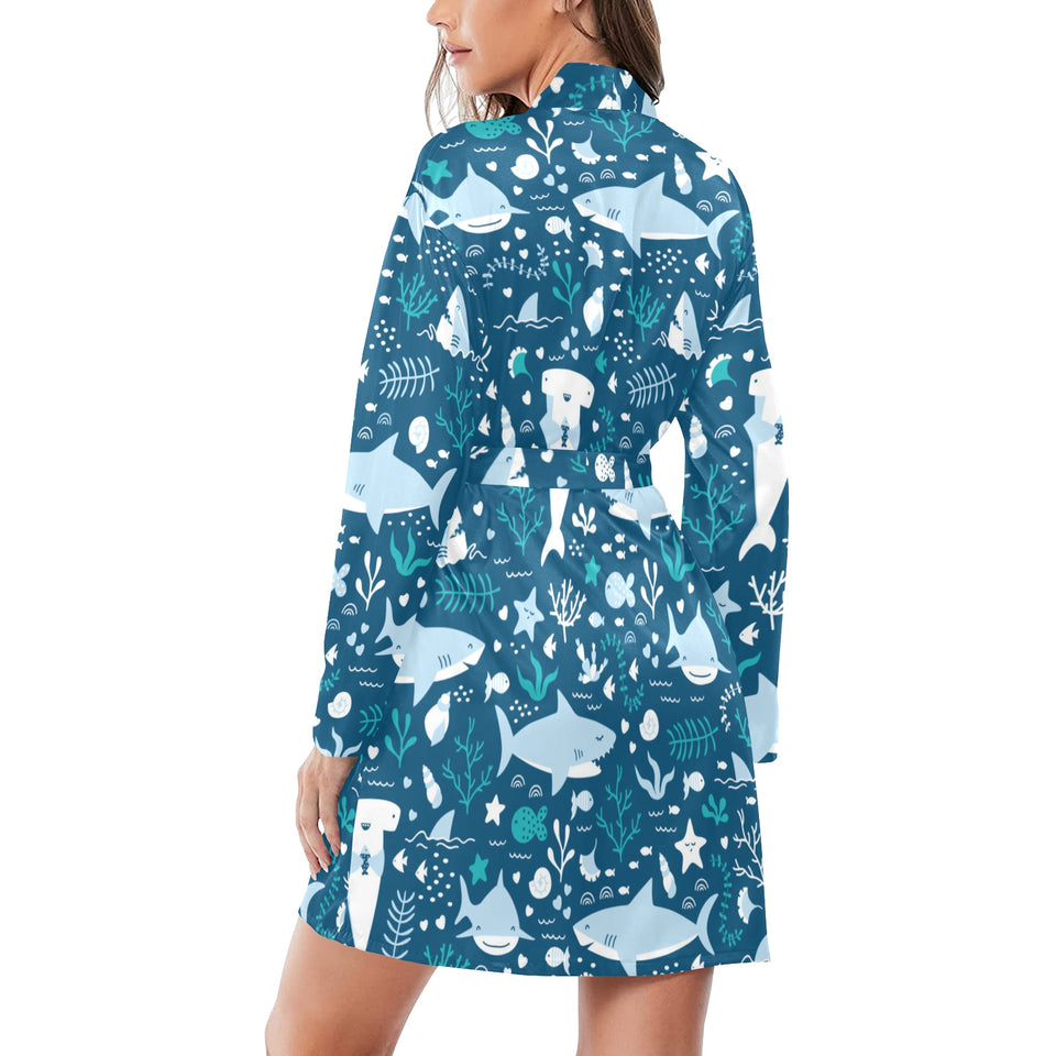 Cute shark pattern Women's Long Sleeve Belted Night Robe