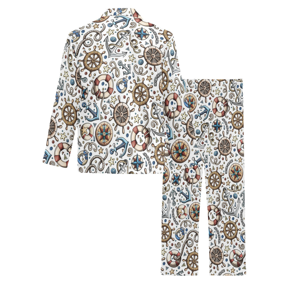 Cute nautical steering wheel anchor pattern Men's Long Pajama Set