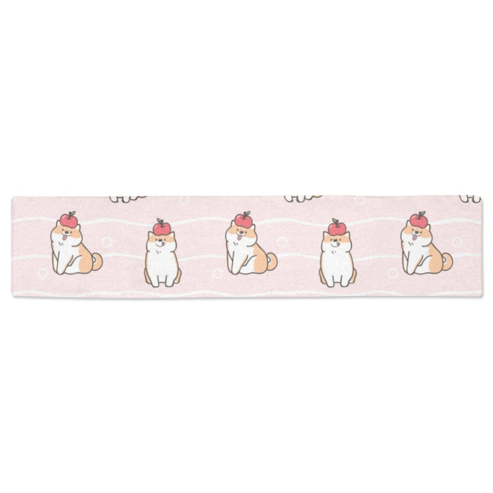 Cute Shiba Inu Dog Apple pattern Table Runner