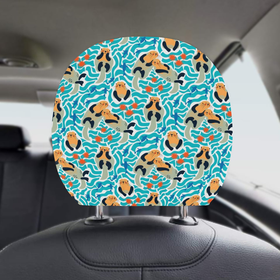 Cute sea otters fishe sea urchin pattern Car Headrest Cover