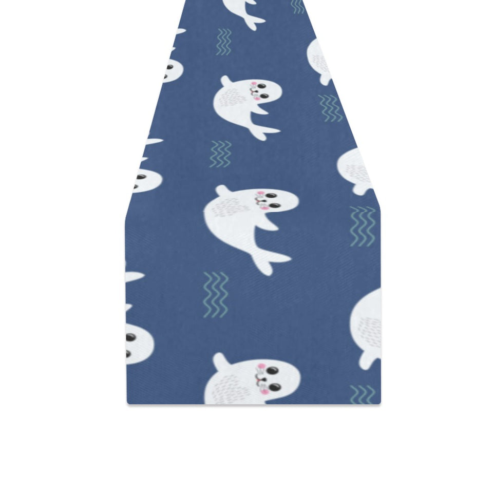 Cute white baby sea lion seal pattern Table Runner