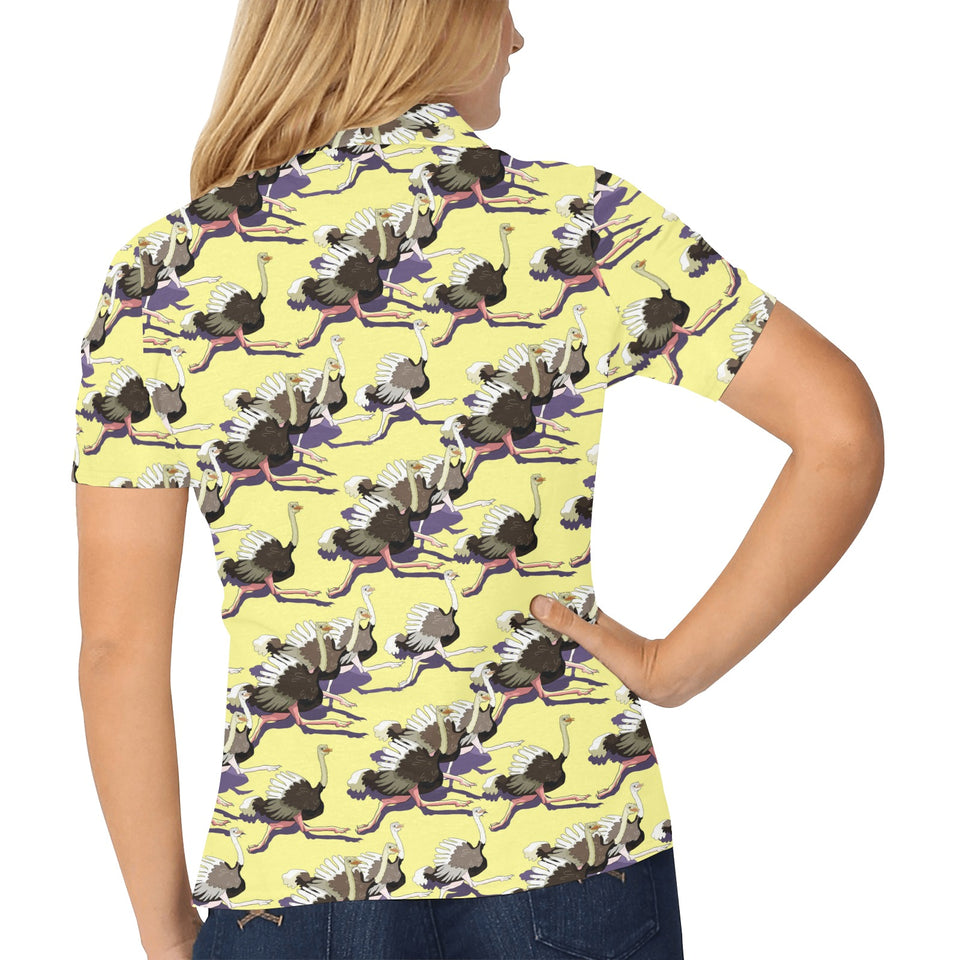 Ostrich Pattern Print Design 04 Women's All Over Print Polo Shirt