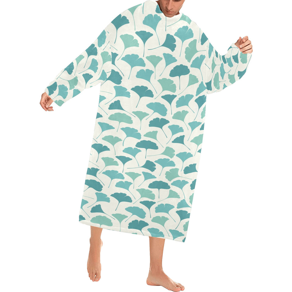Green ginkgo leaves pattern Blanket Robe with Sleeves