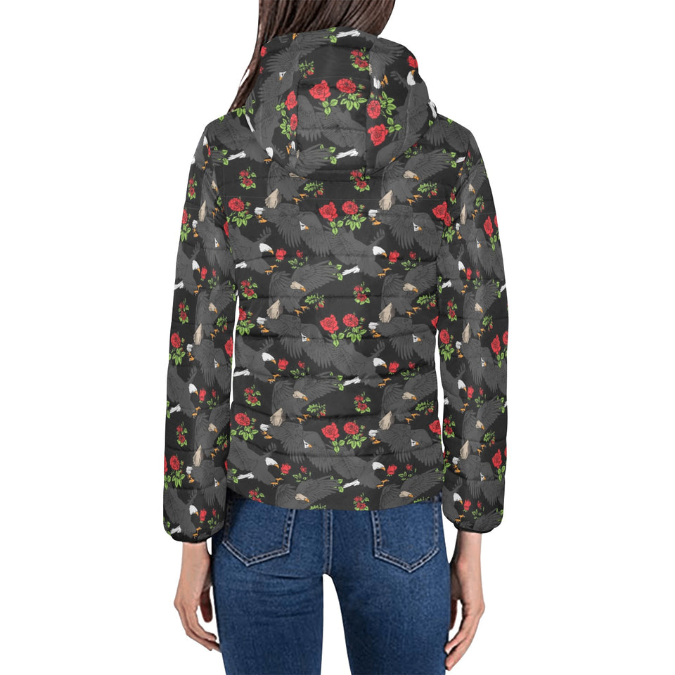 Eagle Pattern Print Design 04 Women's Padded Hooded Jacket