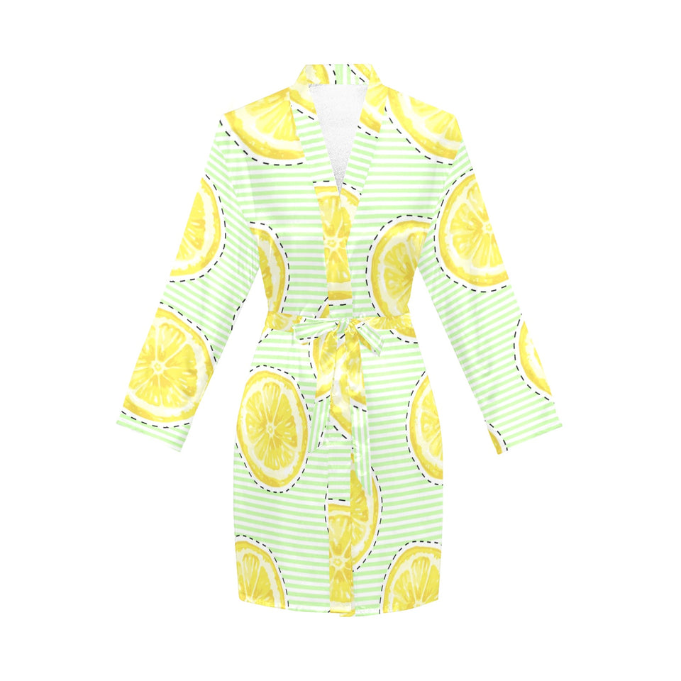 slice of lemon pattern Women's Long Sleeve Belted Night Robe