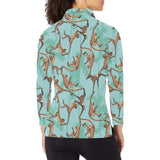 Monkey Palm tree background Women's Long Sleeve Polo Shirt