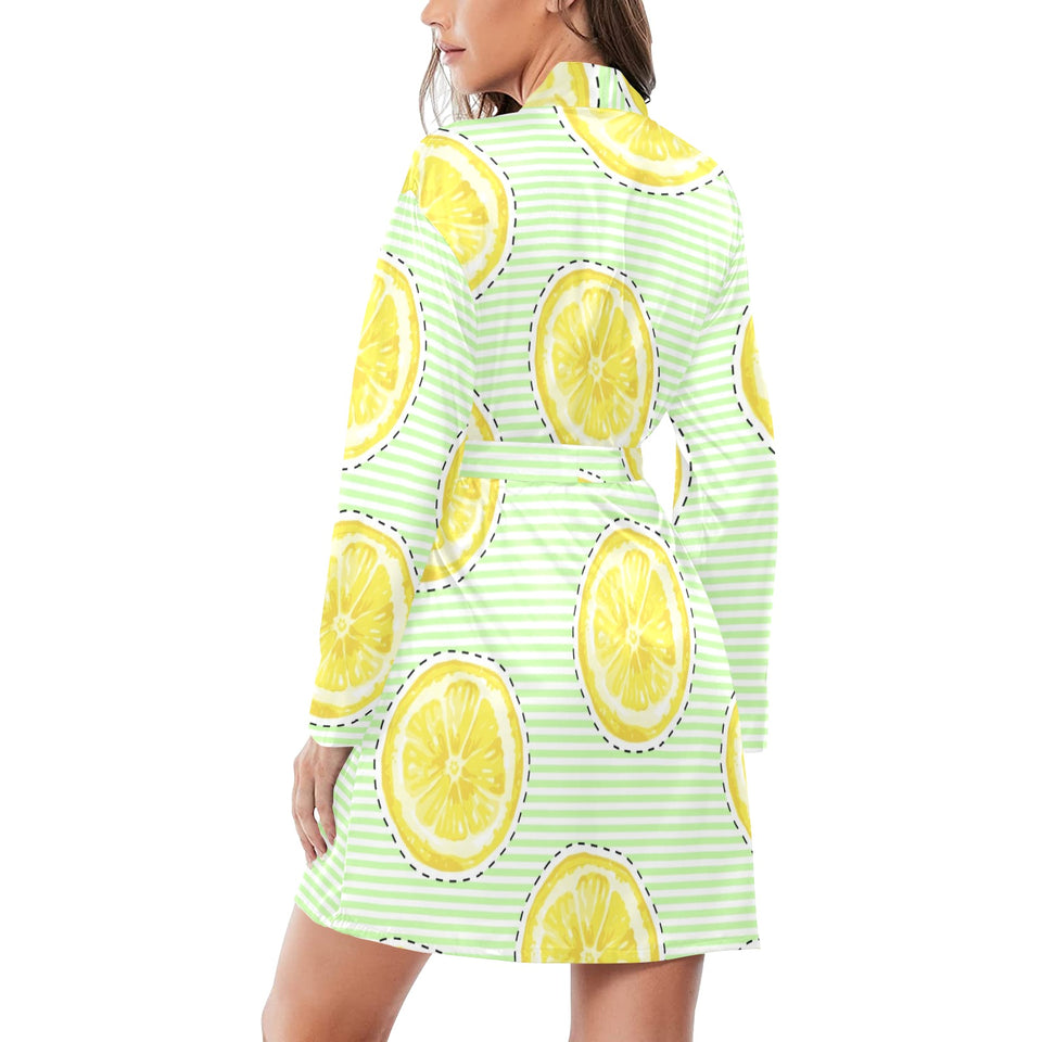 slice of lemon pattern Women's Long Sleeve Belted Night Robe