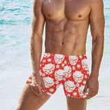 Cute Maneki neko cat red background Men's Swimming Trunks